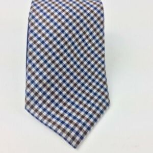 Tommy Hilfiger Men's Tie Slim Blue Tan Check Silk